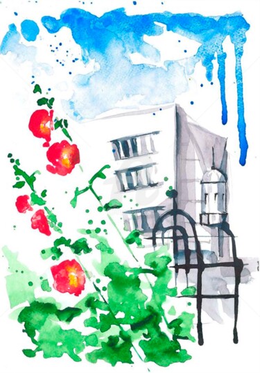 Pintura intitulada "Urban landscape" por Vladlena Dudchak, Obras de arte originais, Aquarela