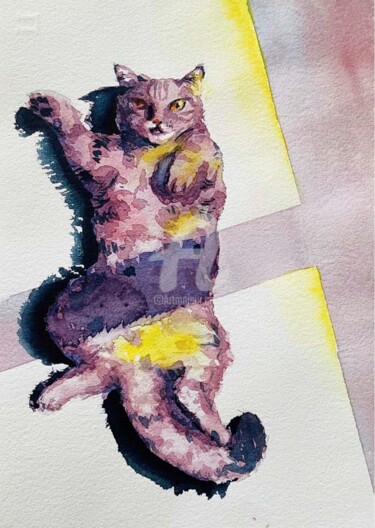 Painting titled "Cat" by Vladlena Dudchak, Original Artwork, Watercolor
