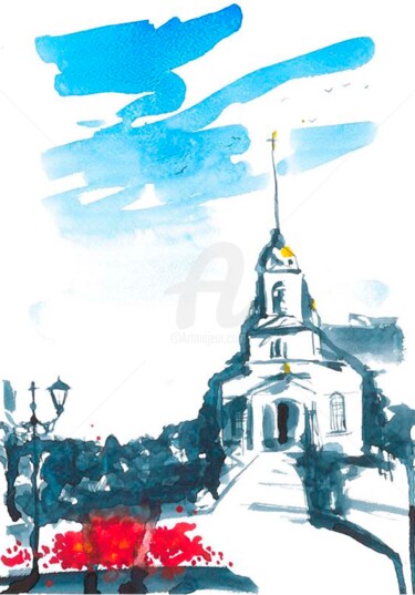 Schilderij getiteld "Uysky Cathedral" door Vladlena Dudchak, Origineel Kunstwerk, Aquarel