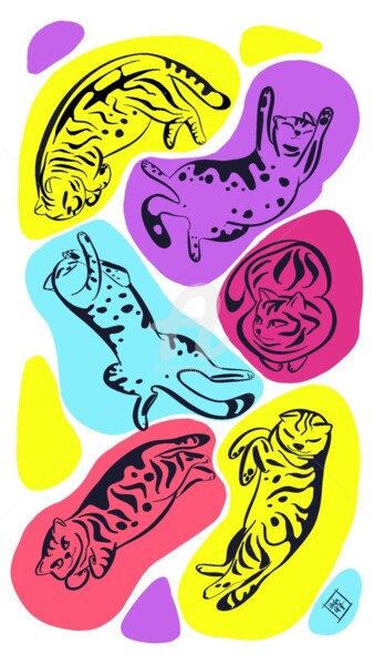 「Happy cats.」というタイトルのデジタルアーツ Vladlena Dudchakによって, オリジナルのアートワーク, 2Dデジタルワーク