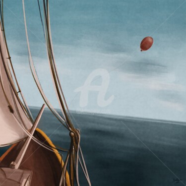 Digitale Kunst mit dem Titel "Red balloon in a ch…" von Vladlena Dudchak, Original-Kunstwerk, Digitale Malerei