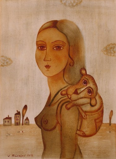 Картина под названием "Girl and her friend" - Vladimir Makeyev, Подлинное произведение искусства, Масло