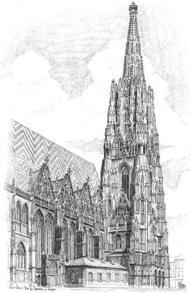 Malerei mit dem Titel "cathedral Vienna st…" von Vlado Ondo, Original-Kunstwerk, Öl