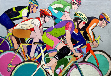 Painting titled "Grand Final, Cyclis…" by Vlado Vesselinov, Original Artwork, Oil Mounted on Wood Stretcher frame