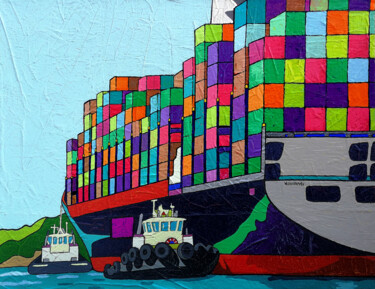 Картина под названием "Shipping (rescue op…" - Vlado Vesselinov, Подлинное произведение искусства, Масло Установлен на Дерев…