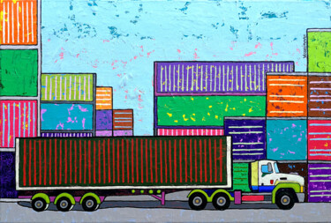 Pintura titulada "Cargo Traffic" por Vlado Vesselinov, Obra de arte original, Oleo Montado en Bastidor de camilla de madera