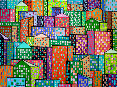 Pintura intitulada "City Windows" por Vlado Vesselinov, Obras de arte originais, Óleo Montado em Armação em madeira