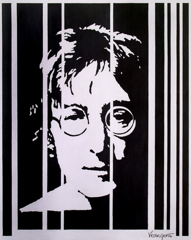 Ζωγραφική με τίτλο "John Lennon" από Vlado Vesselinov, Αυθεντικά έργα τέχνης, Ακρυλικό Τοποθετήθηκε στο Ξύλινο φορείο σκελετό