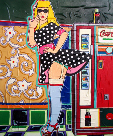 Painting titled "COCA-COLA!?" by Vlado Vesselinov, Original Artwork, Acrylic Mounted on Wood Stretcher frame