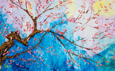 Painting titled "Cherry blossom bran…" by Vladyslav Durniev, Original Artwork, Oil Mounted on Cardboard