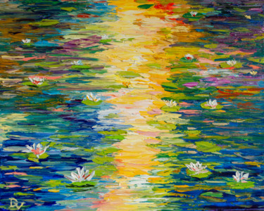 Painting titled "Colorful pond" by Vladyslav Durniev, Original Artwork, Oil Mounted on Wood Stretcher frame