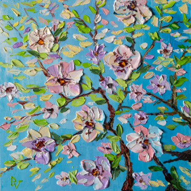 Painting titled "Blossoms apple tree" by Vladyslav Durniev, Original Artwork, Oil Mounted on Wood Stretcher frame
