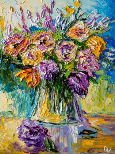 Painting titled "Bouquet" by Vladyslav Durniev, Original Artwork, Oil Mounted on Wood Stretcher frame