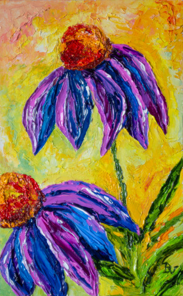 Pintura intitulada "Echinacea flowers" por Vladyslav Durniev, Obras de arte originais, Óleo Montado em Cartão