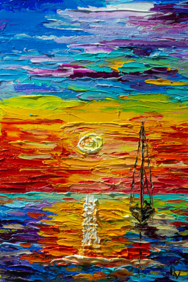 Картина под названием "Evening fishing" - Vladyslav Durniev, Подлинное произведение искусства, Масло Установлен на картон