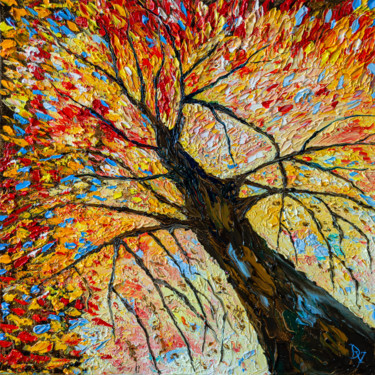 Painting titled "Fall tree" by Vladyslav Durniev, Original Artwork, Oil Mounted on Wood Stretcher frame