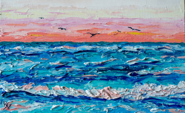 Painting titled "Sea morning" by Vladyslav Durniev, Original Artwork, Oil Mounted on Cardboard