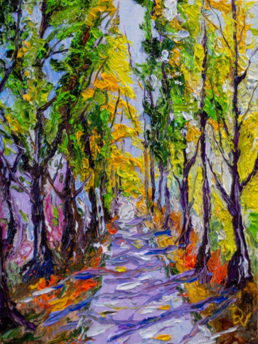 Peinture intitulée "September alley" par Vladyslav Durniev, Œuvre d'art originale, Huile Monté sur Carton