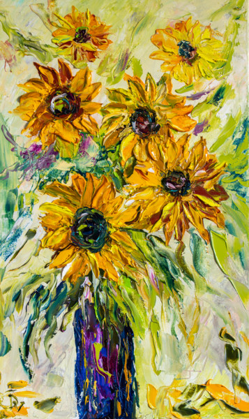 Peinture intitulée "Sunflower bouquet" par Vladyslav Durniev, Œuvre d'art originale, Huile Monté sur Châssis en bois