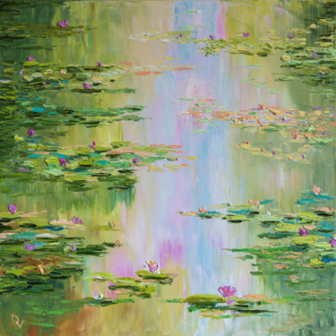 Painting titled "Morning pond" by Vladyslav Durniev, Original Artwork, Oil Mounted on Wood Stretcher frame