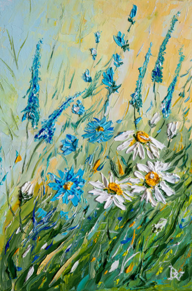 Painting titled "Wild flowers" by Vladyslav Durniev, Original Artwork, Oil Mounted on Cardboard