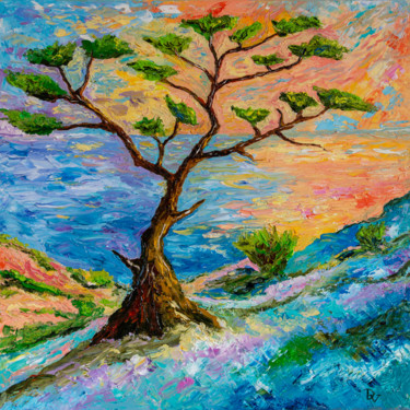 Painting titled "Southern tree" by Vladyslav Durniev, Original Artwork, Oil Mounted on Wood Stretcher frame