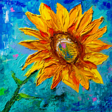 Painting titled "Sunflower" by Vladyslav Durniev, Original Artwork, Oil Mounted on Wood Stretcher frame