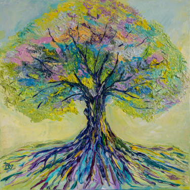 Painting titled "Wishtree" by Vladyslav Durniev, Original Artwork, Oil Mounted on Wood Stretcher frame
