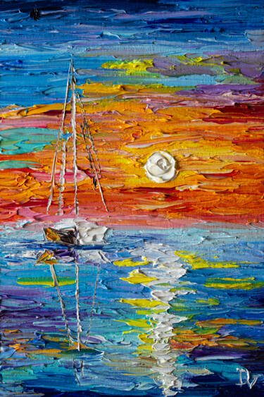 Painting titled "Sea sunset" by Vladyslav Durniev, Original Artwork, Oil Mounted on Cardboard