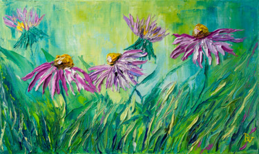 Painting titled "Purple flowers 2" by Vladyslav Durniev, Original Artwork, Oil Mounted on Wood Stretcher frame