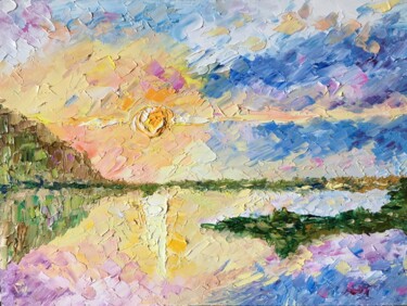 Painting titled "Dawn on the lake" by Vladyslav Durniev, Original Artwork, Oil