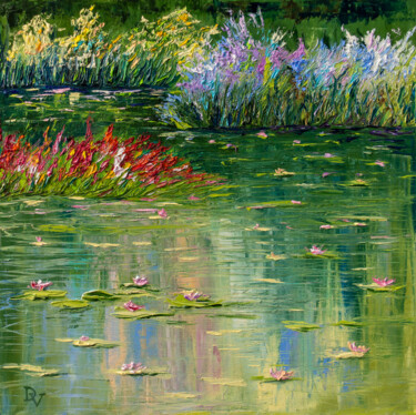 Painting titled "Summer pond 2" by Vladyslav Durniev, Original Artwork, Oil Mounted on Wood Stretcher frame