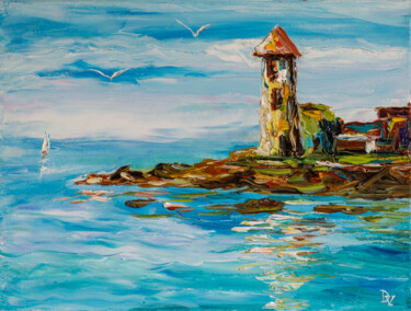 Painting titled "Abandoned lighthouse" by Vladyslav Durniev, Original Artwork, Oil Mounted on Wood Stretcher frame