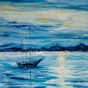 Painting titled "Blue harbor" by Vladyslav Durniev, Original Artwork, Oil Mounted on Wood Stretcher frame