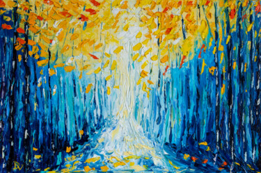 Painting titled "Mystic Autumn Woods" by Vladyslav Durniev, Original Artwork, Oil Mounted on Wood Stretcher frame