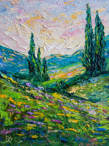 Painting titled "Silence of the hills" by Vladyslav Durniev, Original Artwork, Oil Mounted on Cardboard