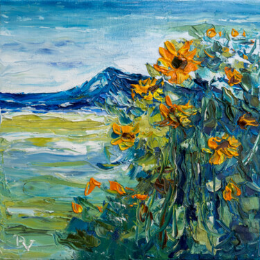 Painting titled "Etude with sunflowe…" by Vladyslav Durniev, Original Artwork, Oil Mounted on Wood Stretcher frame