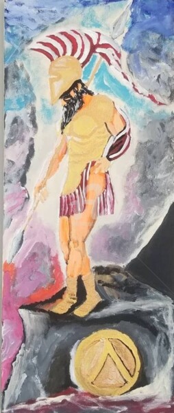 Ζωγραφική με τίτλο "Spartan warrior" από Vladyslav Savchenko, Αυθεντικά έργα τέχνης, Ακρυλικό Τοποθετήθηκε στο Ξύλινο φορείο…