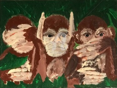 Pittura intitolato "Three monkeys" da Vladyslav Savchenko, Opera d'arte originale, Acrilico