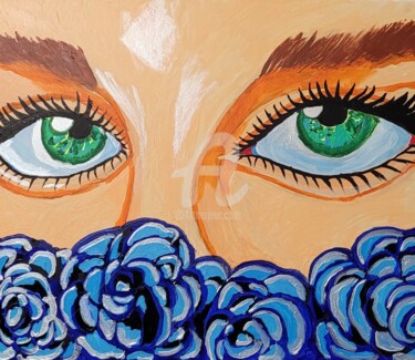 Painting titled "Greem eye's" by Vladyslav Savchenko, Original Artwork, Acrylic Mounted on Wood Panel