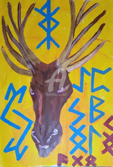 Painting titled "Ancient gods/\ Rune" by Vladyslav Savchenko, Original Artwork, Acrylic