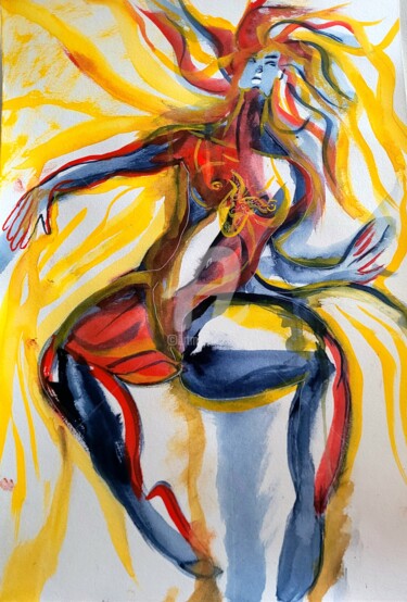 Рисунок под названием "Falling Down in Fire" - Vladyslav Savchenko, Подлинное произведение искусства, Акварель