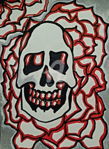 Drawing titled "Roses and Skull" by Vladyslav Savchenko, Original Artwork, Spray paint