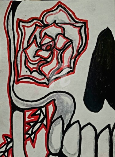 Desenho intitulada "Rose in Skull" por Vladyslav Savchenko, Obras de arte originais, Acrílico