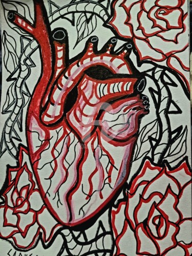Drawing titled "Heart, Roses, Live" by Vladyslav Savchenko, Original Artwork, Acrylic