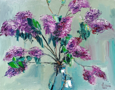 Ζωγραφική με τίτλο "Lush Lilac Elegance" από Vlas Ayvazyan, Αυθεντικά έργα τέχνης, Λάδι Τοποθετήθηκε στο Ξύλινο φορείο σκελε…