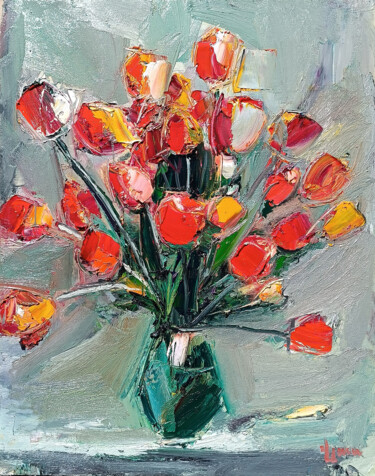 Painting titled "Poppy's Palette" by Vlas Ayvazyan, Original Artwork, Oil Mounted on Wood Stretcher frame
