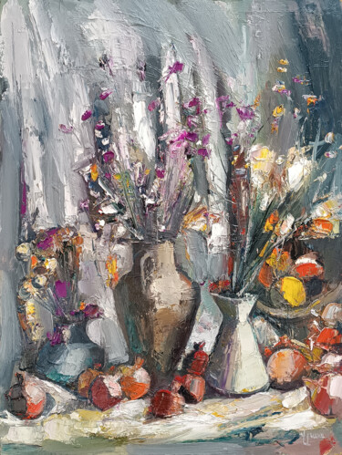 Malarstwo zatytułowany „Rich Floral Symphony” autorstwa Vlas Ayvazyan, Oryginalna praca, Olej Zamontowany na Drewniana rama…