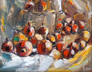Painting titled "Golden Pomegranate…" by Vlas Ayvazyan, Original Artwork, Oil Mounted on Wood Stretcher frame