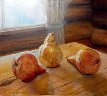 Painting titled "Груши на столе" by Viacheslav Vlasov, Original Artwork, Oil